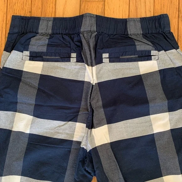 Kowtow navy and white plaid pants